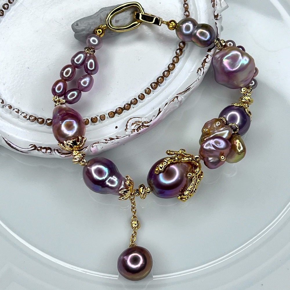 🔥🔥 Handmade Freshwater Blueberry 🫐 Edison Keshi Pearl Braided Bracelet